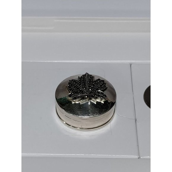 Vintage Sterling Silver Maple Marcasite Embossed Design Pewter Trinket Box Round - Picture 8 of 10